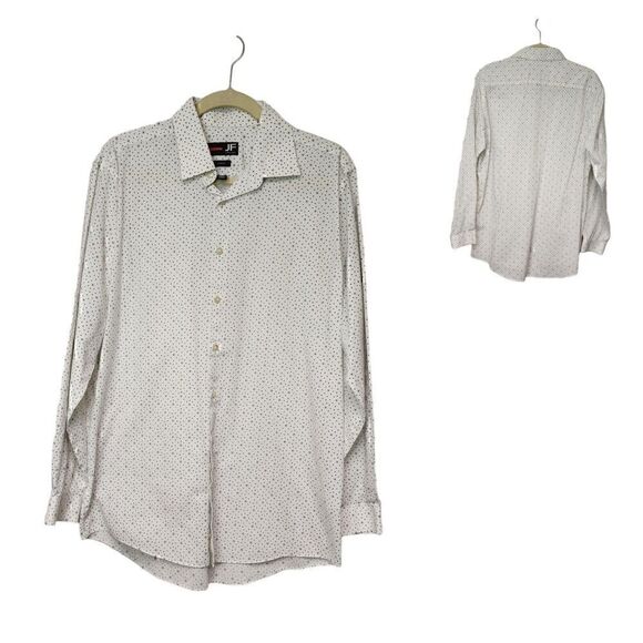 J. Ferrar Mens Long Sleeve Button Up Polka Dots White/Brown Shirt Size 16-16.5 - Picture 1 of 5